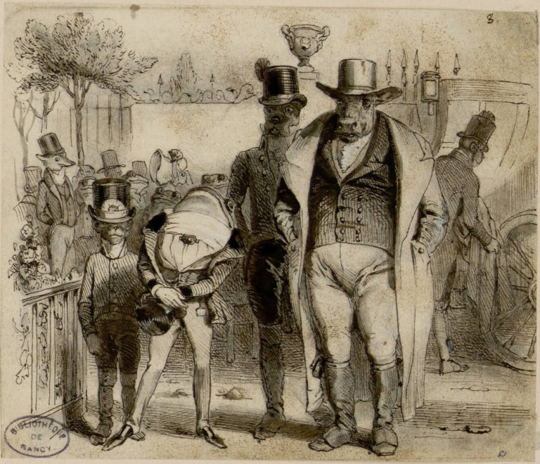 La Grenouille qui se veut faire aussi grosse que Le Boeuf de Jean de La Fontaine illustration par François Grandville