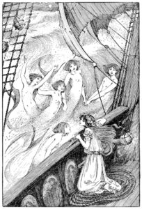 La Petite Sirène de Hans Christian Andersen illustration par Helen Stratton des soeurs donnant le couteau - 1899