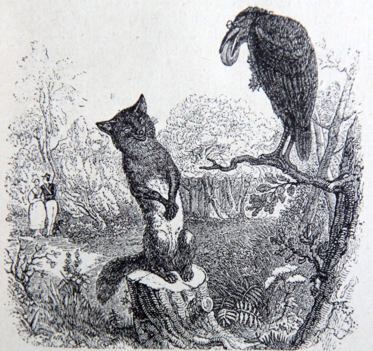 Le Corbeau et Le Renard de Jean de La Fontaine illustration par François Grandville