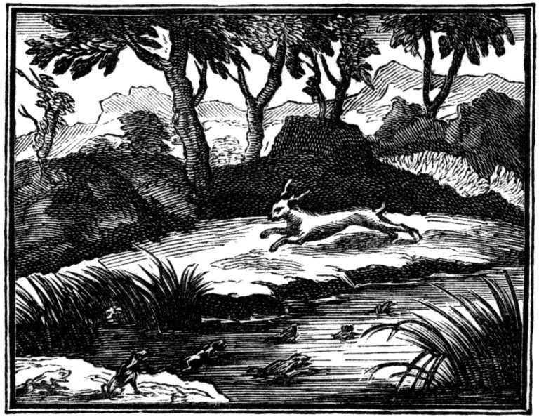 Le Lièvre et La Tortue de Jean de La Fontaine illustration par Chauveau