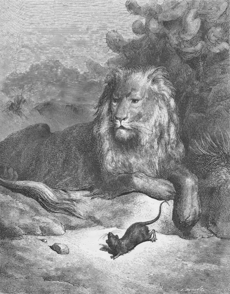 Le Lion et Le Rat de Jean de La Fontaine illustration par Gustave Doré