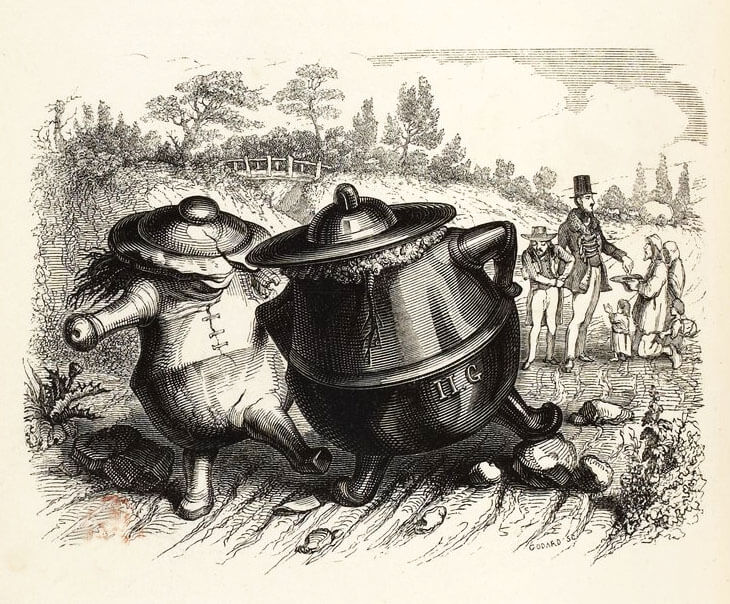 Le Pot de Terre et Le Pot de Fer de Jean de La Fontaine illustration par François Grandville