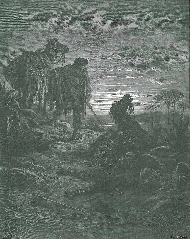 Les Deux Mulets de Jean de La Fontaine illustration par Gustave Doré
