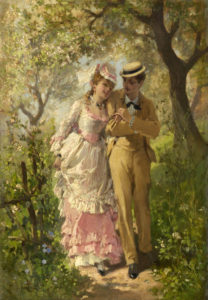 Au Bois de Guy de Maupassant - Peinture de Philippe-Jacques Linder - Couple dans un bois