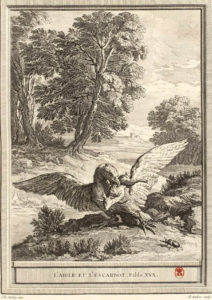 L'Aigle et L'Escarbot de Jean de La Fontaine - Gravure de Pierre-Alexandre Aveline d'après Jean-Baptiste Oudry