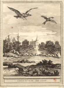 L'Aigle et La Pie de Jean de La Fontaine - Gravure de Pierre-Quentin Chedel d'après Jean-Baptiste Oudry