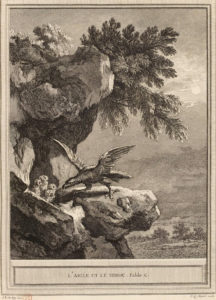 L'Aigle et Le Hibou de Jean de La Fontaine - Gravure de Pierre-Quentin Chedel d'après Jean-Baptiste Oudry