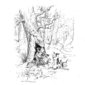 L'Aigle, La Laie et La Chatte de Jean de La Fontaine - Illustration de Auguste Vimar - 1897