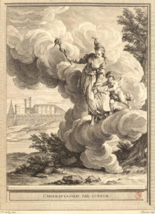 L'Amour et La Folie de Jean de La Fontaine - Gravure par Jacques Aliamet d'après Jean-Baptiste Oudry - 1759