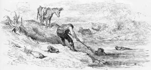 L'Âne Chargé d'Éponges et l'Âne Chargé de Sel de Jean de La Fontaine - Illustration de Gustave Doré - 1876