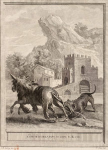 L'Âne Vêtu de La Peau du Lion de Jean de La Fontaine - Gravure par Pierre Chenu d'après Jean-Baptiste Oudry - 1759