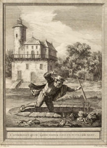 L'Astrologue qui se Laisse Tomber dans Un Puits de Jean de La Fontaine - Gravure par Jacques-Philippe Lebas d'après un dessin de Jean-Baptiste Oudry - 1759