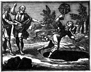 L'Astrologue qui se Laisse Tomber dans Un Puits de Jean de La Fontaine - Illustration de François Chauveau - 1688