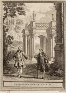 L'Avantage de La Science de Jean de La Fontaine - Gravure par Pierre-Etienne Moitte d'après un dessin de Jean-Baptiste Oudry - 1759