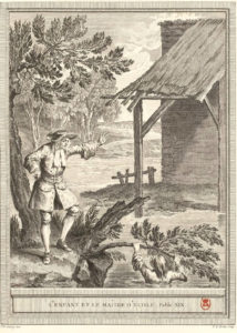 L'Enfant et Le Maître d'École de Jean de La Fontaine - Gravure de Pierre-Etienne Moitte d'après Jean-Baptiste Oudry