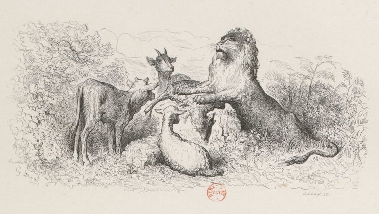 La Génisse, La Chèvre et La Brebis, en Société avec Le Lion - Fable de