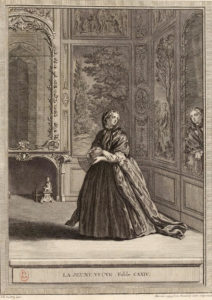 La Jeune Veuve de Jean de La Fontaine - Gravure de Martin Marvie d'après illustration par Jean-Baptiste Oudry
