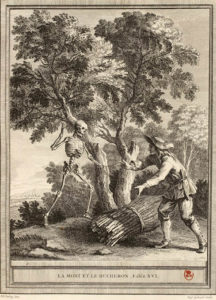La Mort et Le Bûcheron de Jean de La Fontaine - Gravure de Louis Legrand d'après Jean-Baptiste Oudry