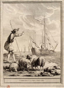 Le Berger et La Mer de Jean de La Fontaine - Gravure par Louis Legrand d'après un dessin de Jean-Baptiste Oudry - 1759