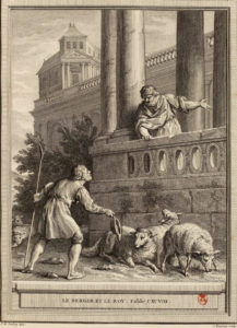 Le Berger et Le Roi de Jean de La Fontaine - Gravure par Jean Charles Baquoy d'après un dessin de Jean-Baptiste Oudry - 1759