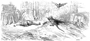 Le Cochet, Le Chat et Le Souriceau de Jean de La Fontaine - Illustration de Gustave Doré - 1876