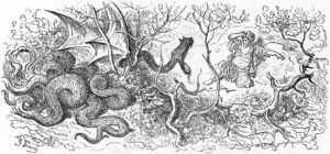 Le Dragon à Plusieurs Têtes et Le Dragon à Plusieurs Queues de Jean de La Fontaine - Illustration de Gustave Doré