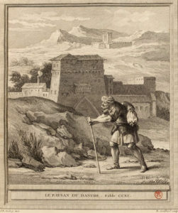 Le Paysan du Danube de Jean de La Fontaine - Gravure de René Gaillard d'après illustration par Jean-Baptiste Oudry