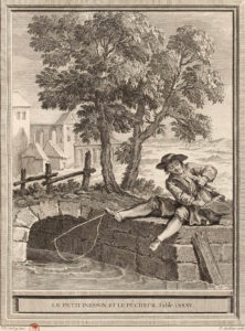 Le Petit Poisson et Le Pêcheur de Jean de La Fontaine - Gravure de Pierre-Alexandre Aveline d'après Jean-Baptiste Oudry