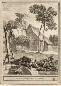 Le Renard et Le Bouc de Jean de La Fontaine - Gravure de Jean Pelletier d'après Jean-Baptiste Oudry