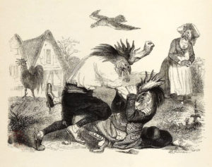 Les Deux Coqs de Jean de La Fontaine - Illustration par François Grandville