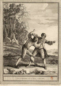 Les Voleurs et L'Âne de Jean de La Fontaine - Gravure de Pierre François Tardieu d'après Jean-Baptiste Oudry