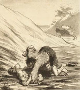Les Voleurs et L'Âne de Jean de La Fontaine - Litographie par Honoré Daumier
