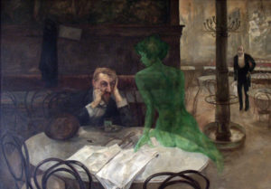 La Destruction de Charles Baudelaire dans Les Fleurs du Mal - Peinture de Viktor Oliva - Le Buveur d'Absinthe - 1901