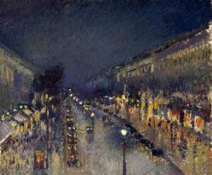 Le Crépuscule du Soir de Charles Baudelaire - Peinture de Camille Pissarro - Boulevard Montmartre, Effet de Nuit - 1898