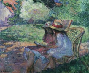 Mes Deux Filles de Victor Hugo - Peinture de Henri Lebasque - Lecture au parc - 1900