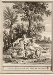 Contre Ceux Qui Ont Le Goût Difficile de Jean de La Fontaine dans Les Fables - Gravure par Charles-Nicolas Cochin d'après un dessin de Jean-Baptiste Oudry - 1759