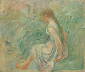 Elle était déchaussée, elle était décoiffée... de Victor Hugo dans Les Contemplations - Peinture de Berthe Morizot - Paysanne avec des oies au bord de l'eau - 1893