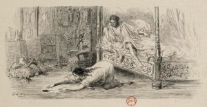La Chatte Métamorphosée en Femme de Jean de La Fontaine dans Les Fables - Gravure de Gustave Doré - 1876