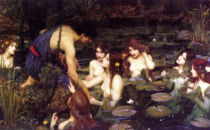 La Fontaine de Sang de Charles Baudelaire dans Les Fleurs du Mal - Peinture de John William Waterhouse - Hylas et les Nymphes - 1896