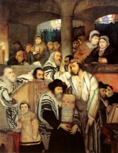 La Synagogue de Guillaume Apollinaire dans Alcools - Peinture de Maurycy Gottlieb - Juifs priant dans une synagogue à Yom Kippour - 1878