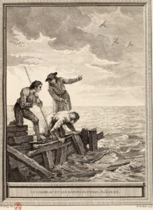 Le Chameau et Les Bâtons Flottants de Jean de La Fontaine dans Les Fables - Gravure par Pierre-Alexandre Aveline d'après un dessin de Jean-Baptiste Oudry - 1759