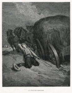 Le Chartier Embourbé de Jean de La Fontaine dans Les Fables - Gravure de Gustave Doré - 1876