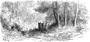Le Chat et Le Renard de Jean de La Fontaine dans Les Fables - Gravure de Gustave Doré - 1876