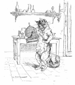 Le Chat et Les Deux Moineaux de Jean de La Fontaine dans Les Fables - Illustration de Auguste Vimar - 1897
