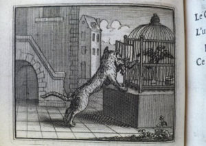 Le Chat et Les Deux Moineaux de Jean de La Fontaine dans Les Fables - Illustration de François Chauveau - 1688