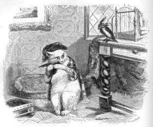 Le Chat et Les Deux Moineaux de Jean de La Fontaine dans Les Fables - Illustration de Grandville - 1840
