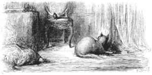 Le Chat et Les Deux Moineaux de Jean de La Fontaine dans Les Fables - Illustration de Gustave Doré - 1876