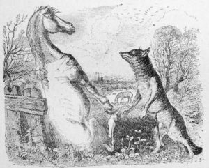 Le Cheval et Le Loup de Jean de La Fontaine dans Les Fables - Illustration de Grandville - 1840