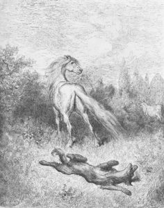 Le Cheval et Le Loup de Jean de La Fontaine dans Les Fables - Illustration de Gustave Doré - 1876