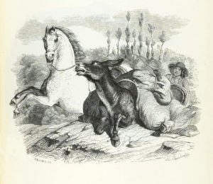 Le Cheval et l'Âne de Jean de La Fontaine dans Les Fables - Illustration de Grandville - 1840